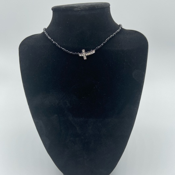 Handmade Glass Seed Bead Cross Necklace/Choker - Picture 1 of 9